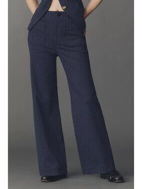 Maeve Colette Pinstripe High-Rise Wide-Leg Full-Length Pants Navy Pinstripe 29
